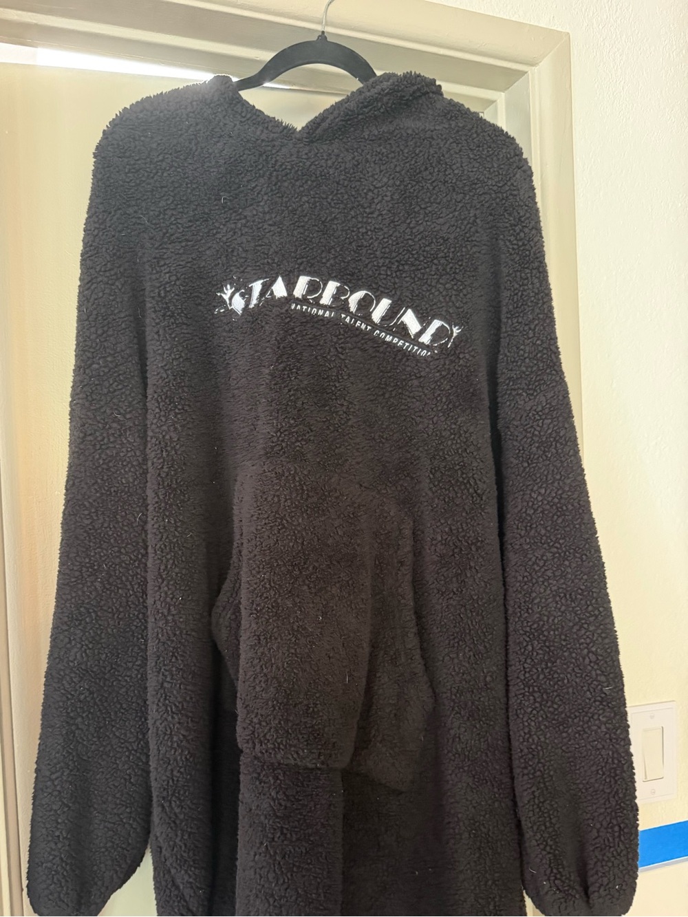 Black Plush Hooded Dance Pullover sweater blanket with White Logo
